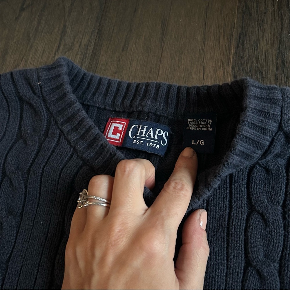 Vintage Preppy Navy Cable Knit Boyfriend Sweater Cotton L - Picture 4 of 7